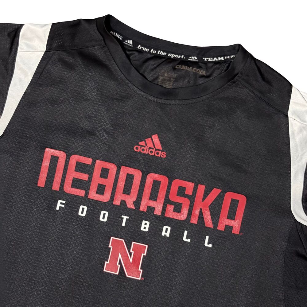 Nebraska Huskers Shirt Mens Medium Black Short Sleeve Climacool Adidas Football